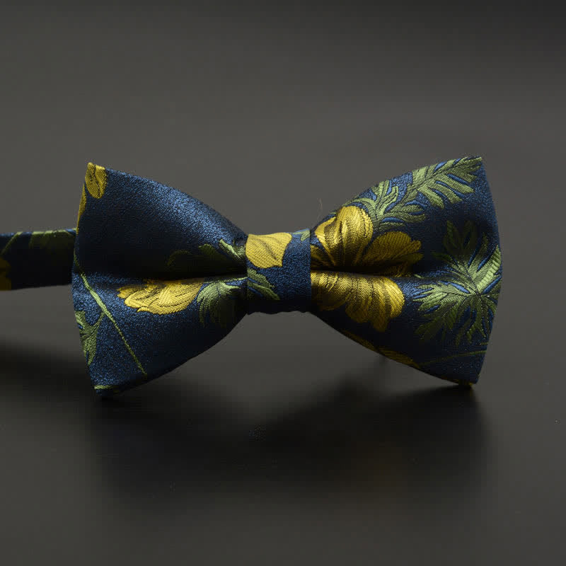 Nœud papillon décontracté à motif floral et plumes pour homme