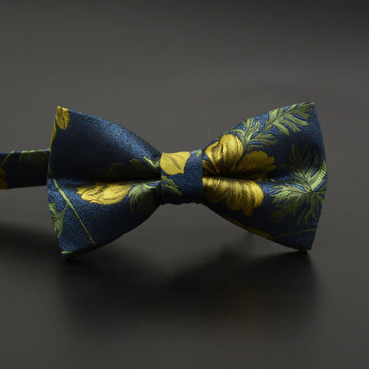 Nœud papillon décontracté à motif floral et plumes pour homme
