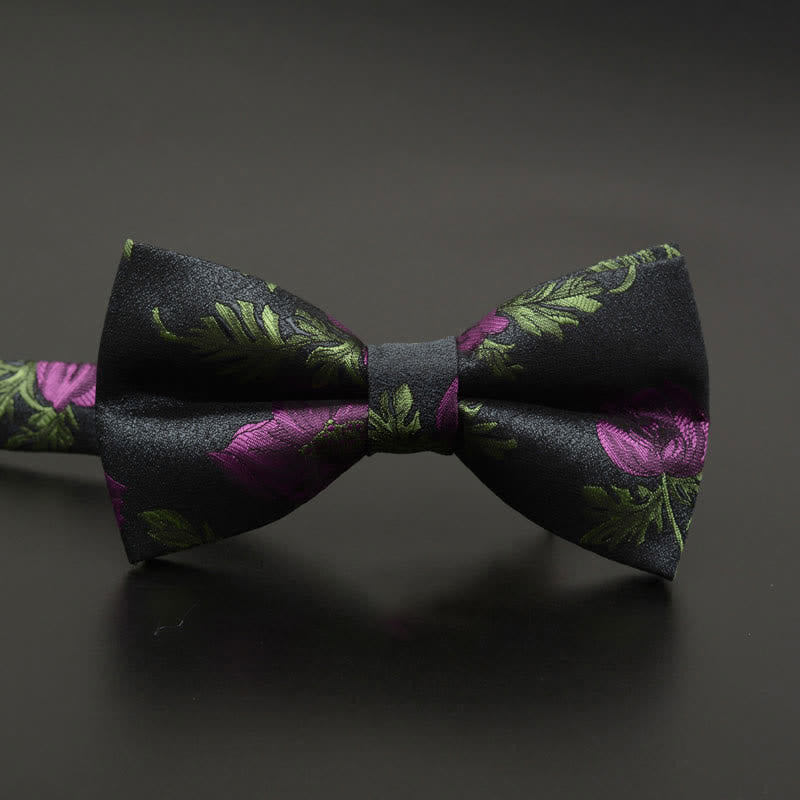 Nœud papillon décontracté à motif floral et plumes pour homme