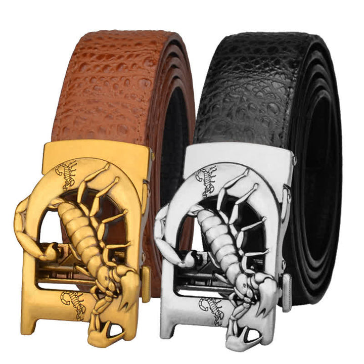 Ceinture en cuir à boucle automatique en forme de D avec imprimé crocodile de Mne