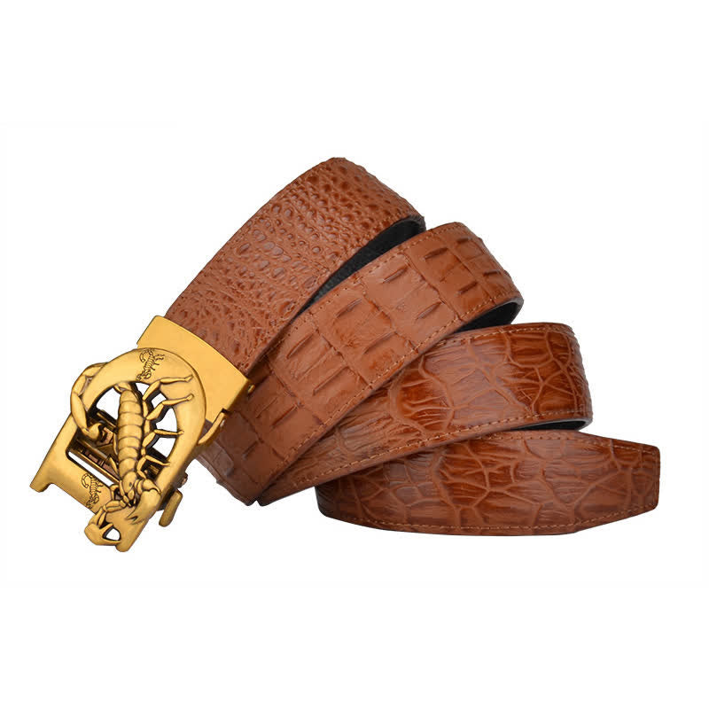 Ceinture en cuir à boucle automatique en forme de D avec imprimé crocodile de Mne