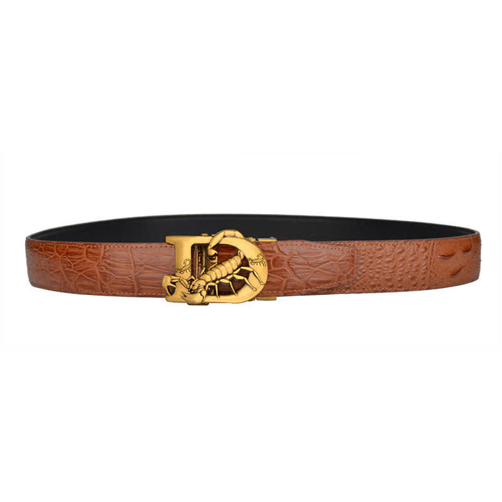Ceinture en cuir à boucle automatique en forme de D avec imprimé crocodile de Mne