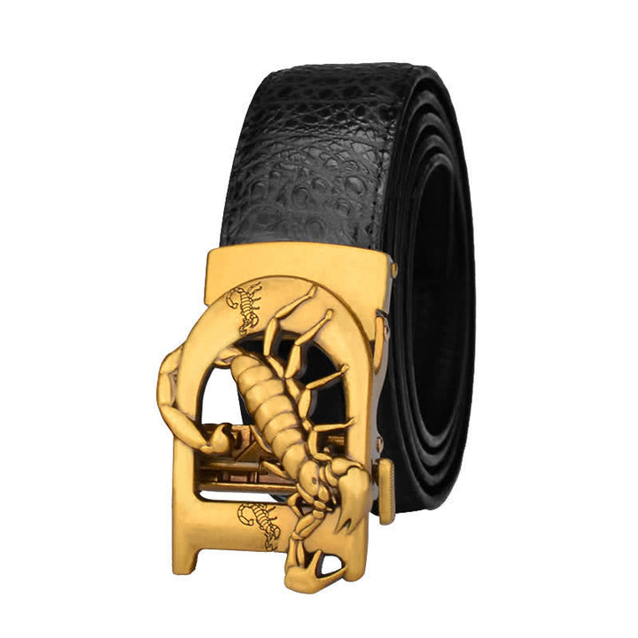 Ceinture en cuir à boucle automatique en forme de D avec imprimé crocodile de Mne