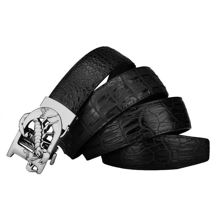 Ceinture en cuir à boucle automatique en forme de D avec imprimé crocodile de Mne