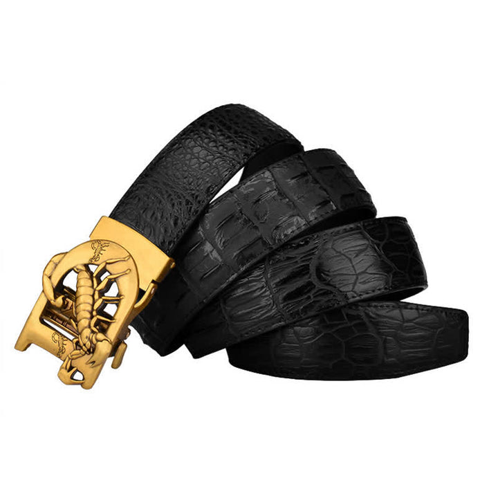 Ceinture en cuir à boucle automatique en forme de D avec imprimé crocodile de Mne
