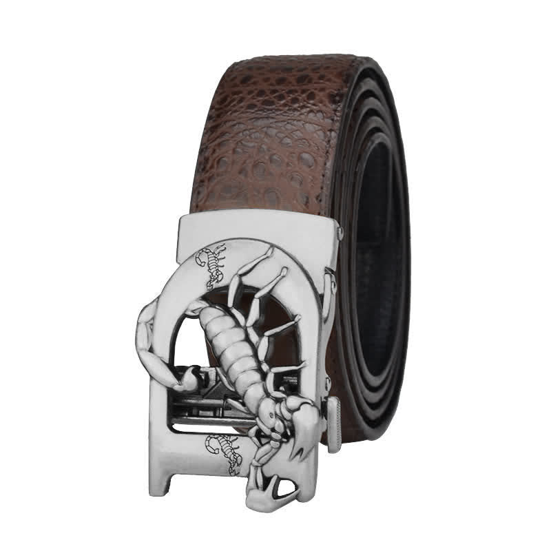 Ceinture en cuir à boucle automatique en forme de D avec imprimé crocodile de Mne