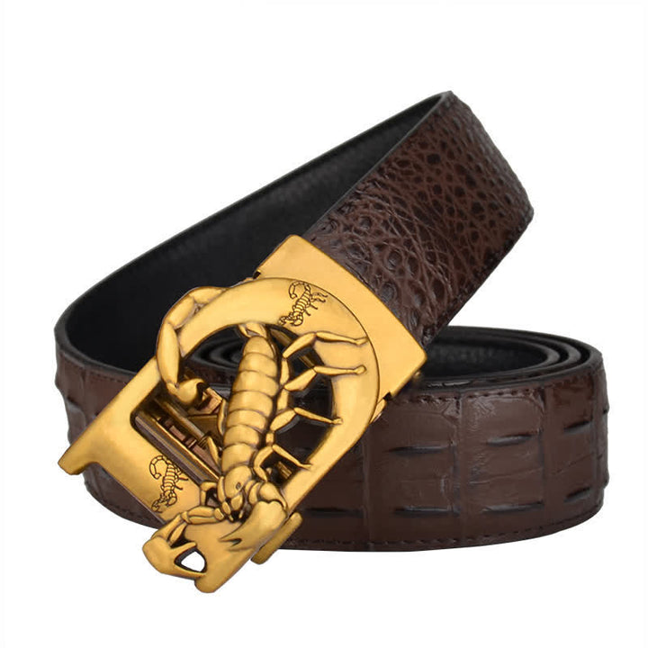 Ceinture en cuir à boucle automatique en forme de D avec imprimé crocodile de Mne