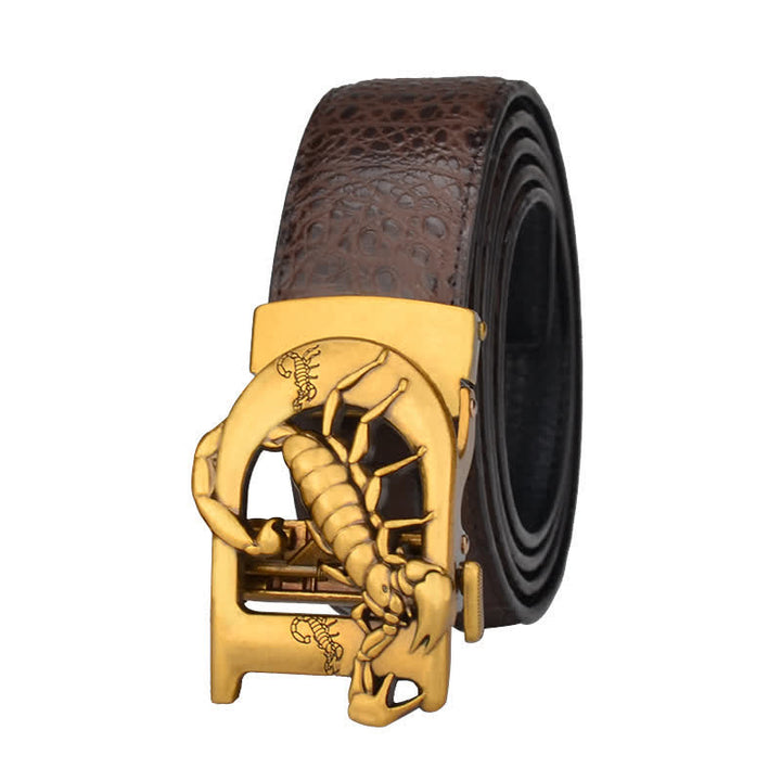 Ceinture en cuir à boucle automatique en forme de D avec imprimé crocodile de Mne