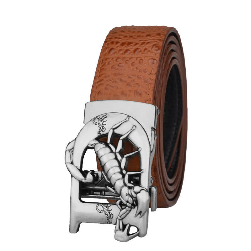 Ceinture en cuir à boucle automatique en forme de D avec imprimé crocodile de Mne