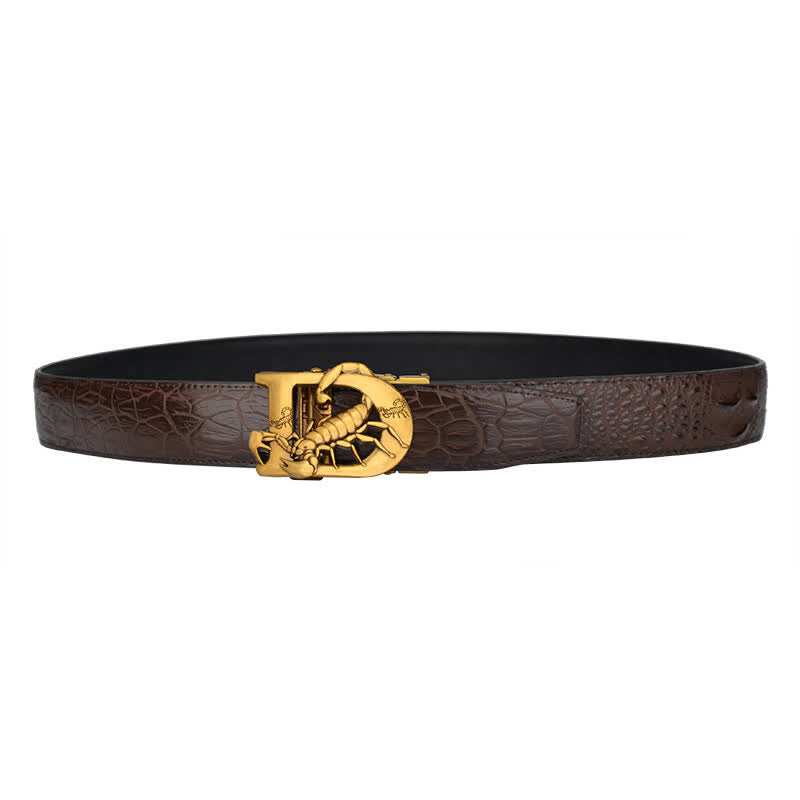 Ceinture en cuir à boucle automatique en forme de D avec imprimé crocodile de Mne