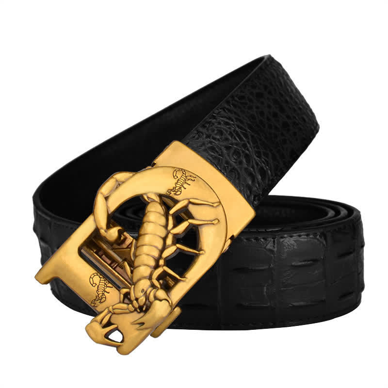 Ceinture en cuir à boucle automatique en forme de D avec imprimé crocodile de Mne