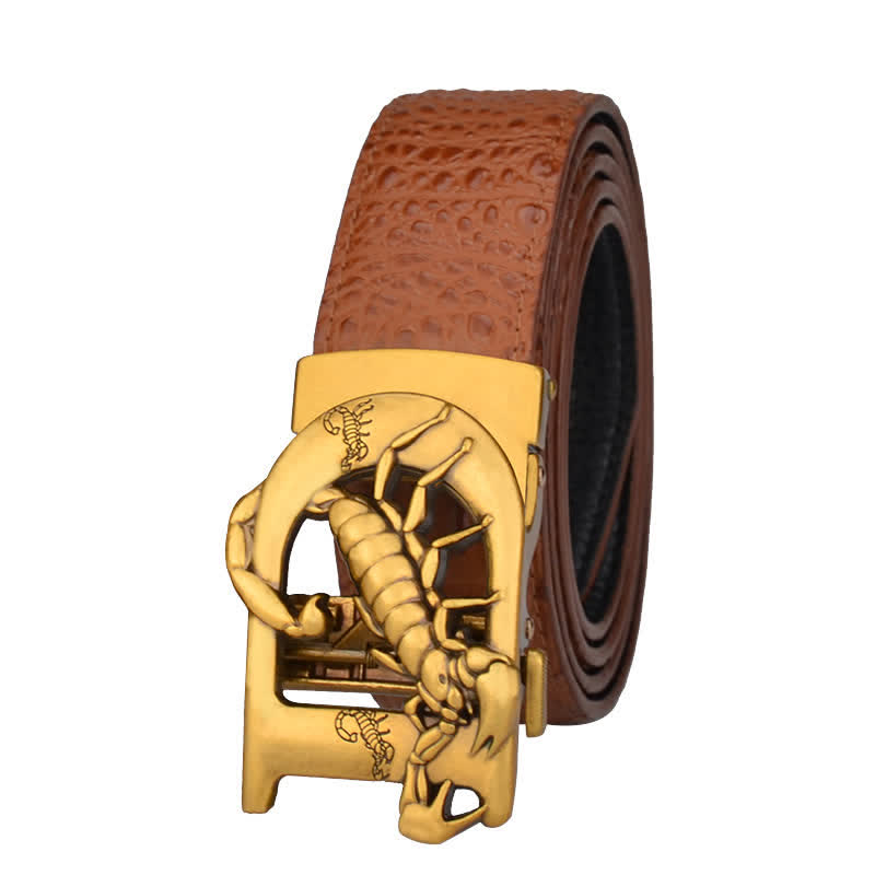 Ceinture en cuir à boucle automatique en forme de D avec imprimé crocodile de Mne