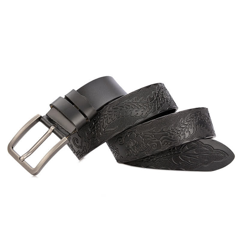 Ceinture en cuir à motif punk dragon en relief pour homme