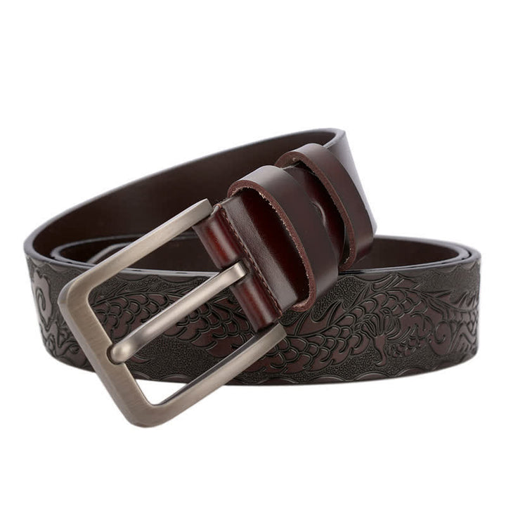 Ceinture en cuir à motif punk dragon en relief pour homme