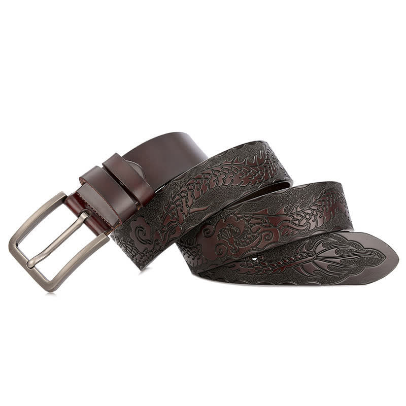 Ceinture en cuir à motif punk dragon en relief pour homme