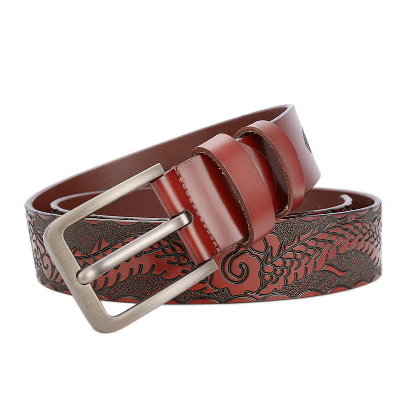 Ceinture en cuir à motif punk dragon en relief pour homme