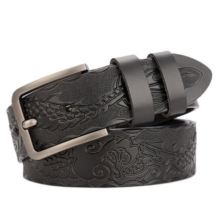 Ceinture en cuir à motif punk dragon en relief pour homme