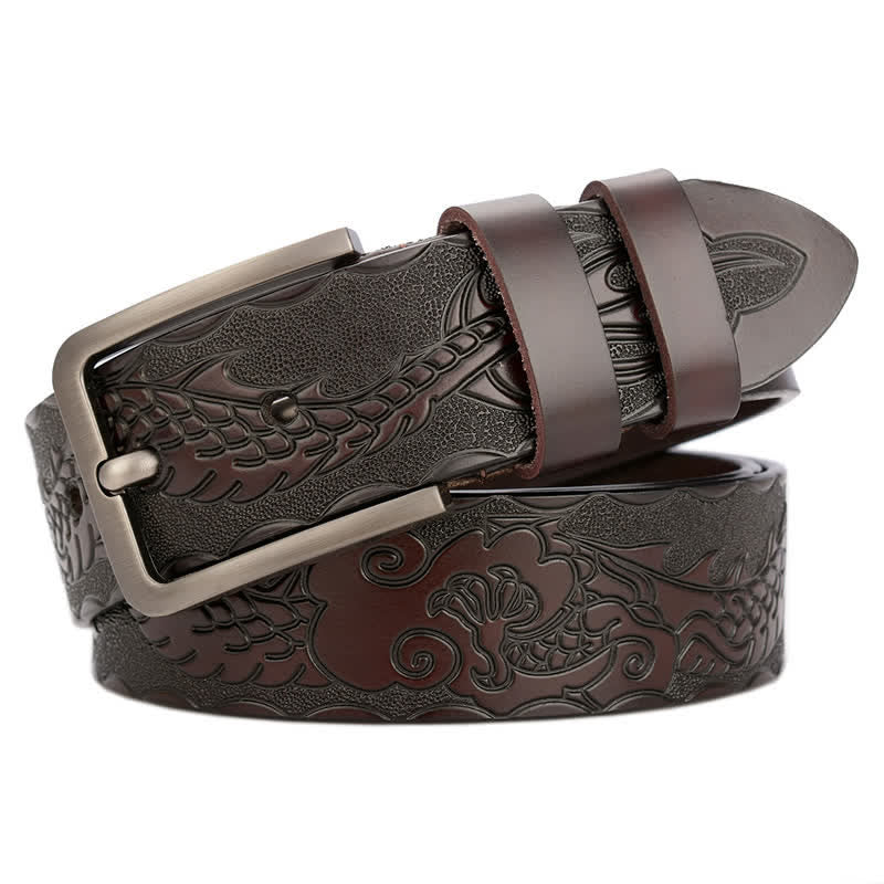 Ceinture en cuir à motif punk dragon en relief pour homme