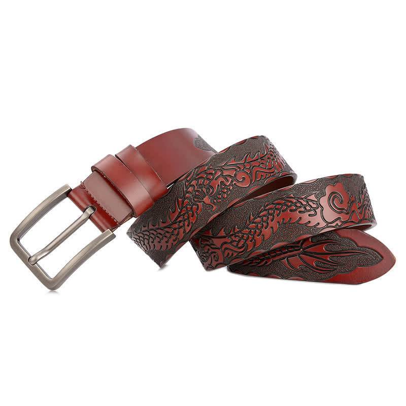 Ceinture en cuir à motif punk dragon en relief pour homme
