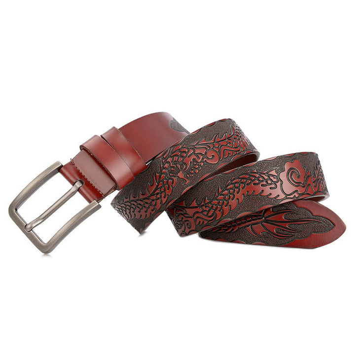 Ceinture en cuir à motif punk dragon en relief pour homme