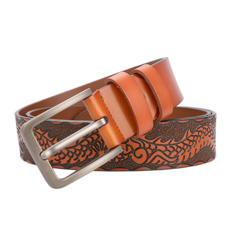 Ceinture en cuir à motif punk dragon en relief pour homme