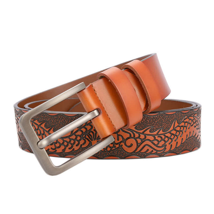 Ceinture en cuir à motif punk dragon en relief pour homme