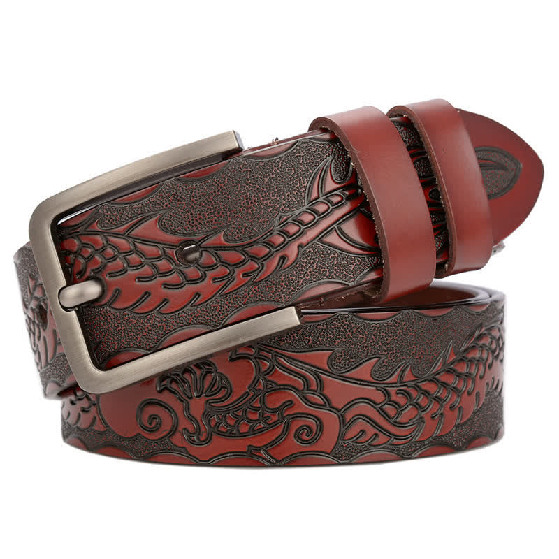 Ceinture en cuir à motif punk dragon en relief pour homme