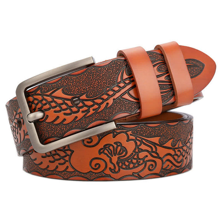 Ceinture en cuir à motif punk dragon en relief pour homme