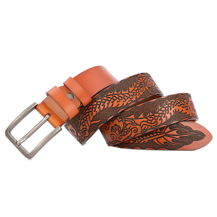 Ceinture en cuir à motif punk dragon en relief pour homme