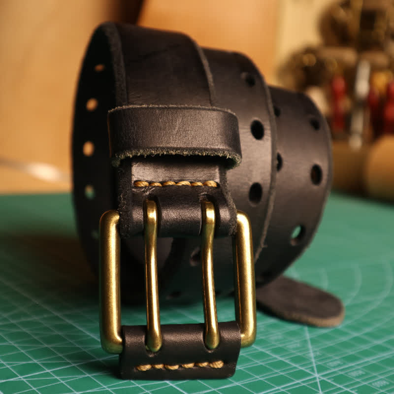 Ceinture en cuir pour homme avec boucle à double aiguille et style décontracté
