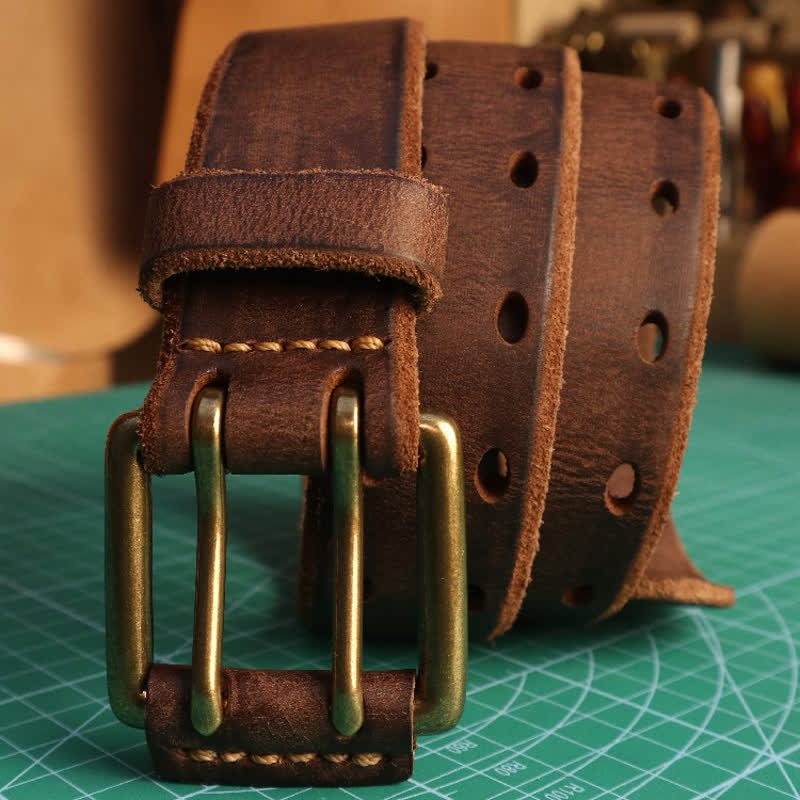 Ceinture en cuir pour homme avec boucle à double aiguille et style décontracté