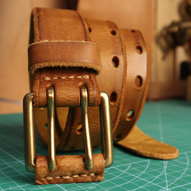 Ceinture en cuir pour homme avec boucle à double aiguille et style décontracté