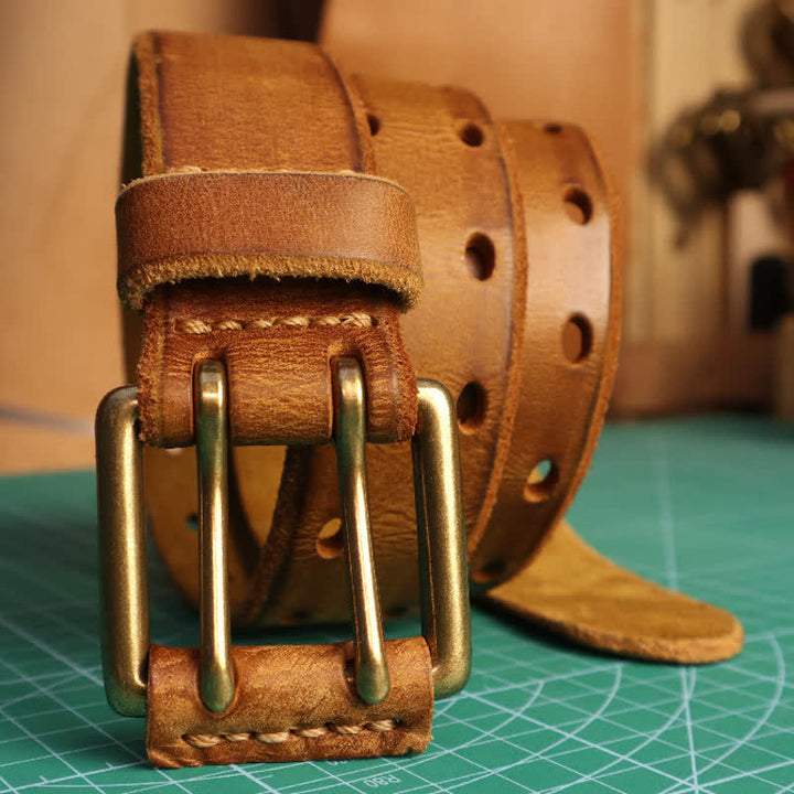 Ceinture en cuir pour homme avec boucle à double aiguille et style décontracté