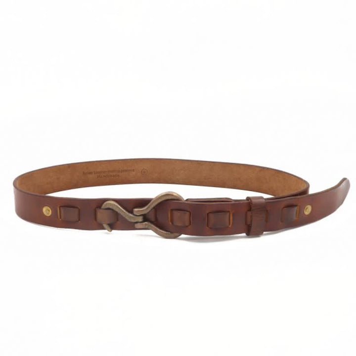 Ceinture en cuir de cavalerie rétro robuste pour homme avec boucle à crochet