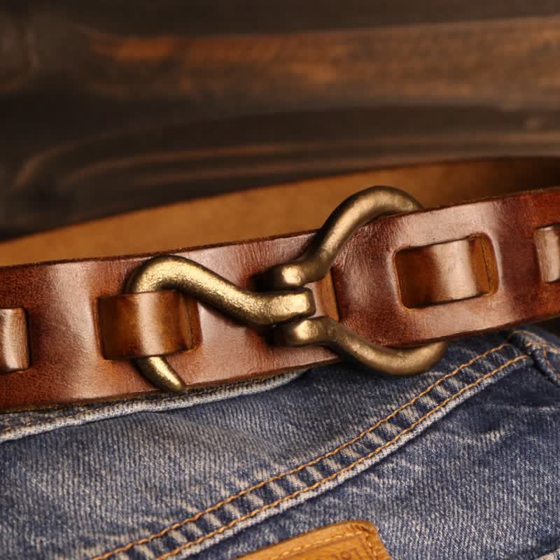 Ceinture en cuir de cavalerie rétro robuste pour homme avec boucle à crochet