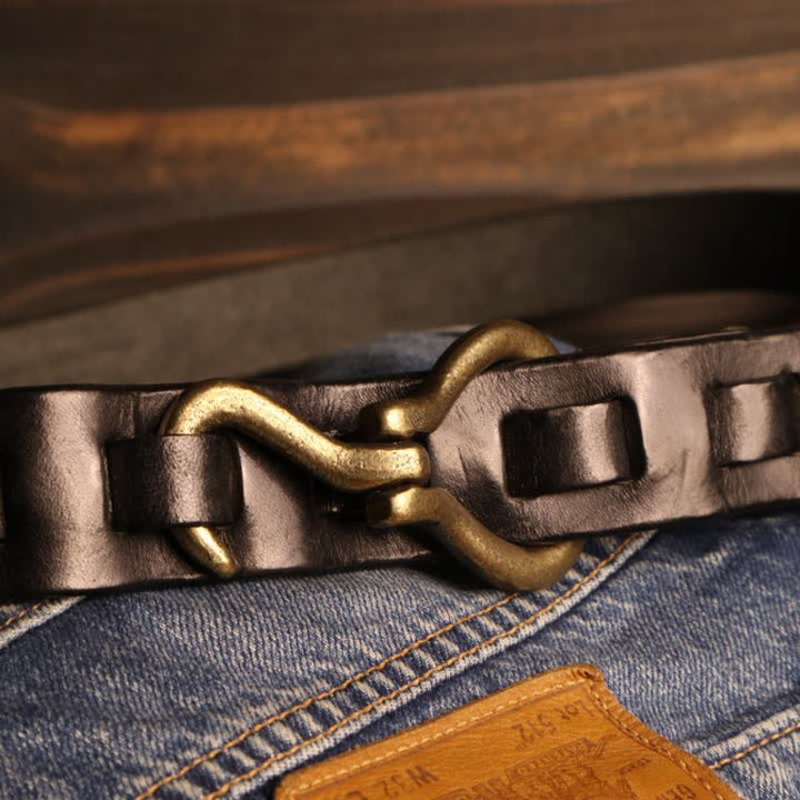 Ceinture en cuir de cavalerie rétro robuste pour homme avec boucle à crochet