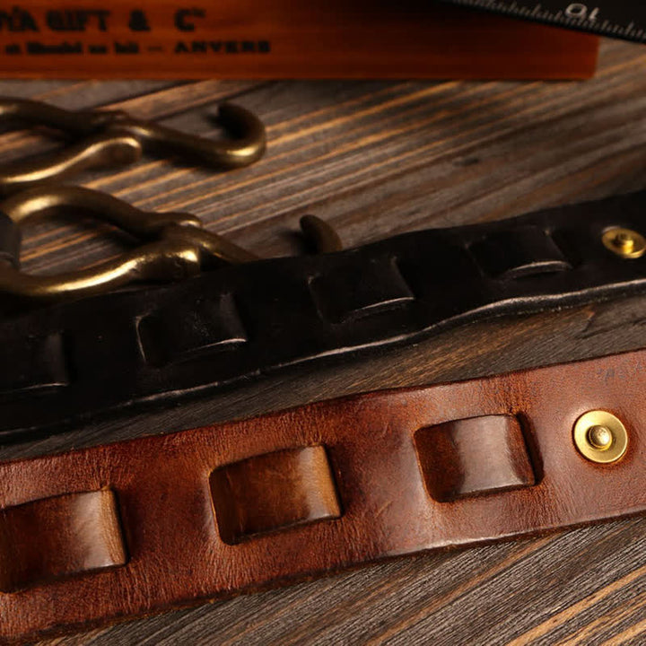 Ceinture en cuir de cavalerie rétro robuste pour homme avec boucle à crochet