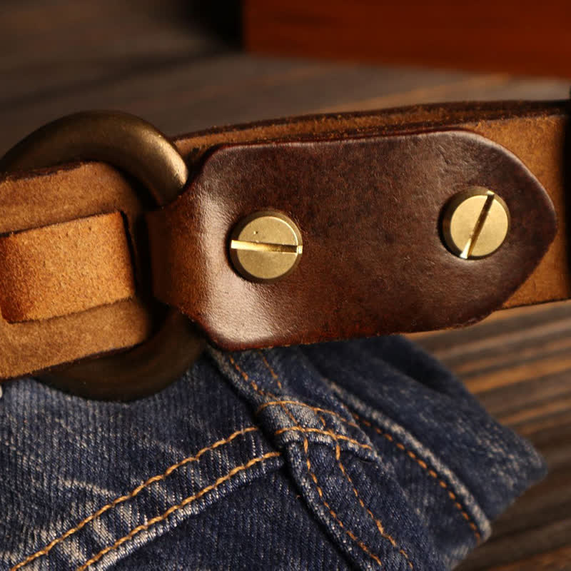 Ceinture en cuir de cavalerie rétro robuste pour homme avec boucle à crochet
