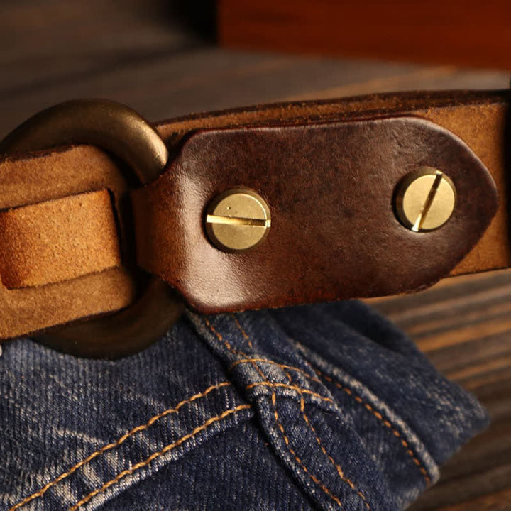 Ceinture en cuir de cavalerie rétro robuste pour homme avec boucle à crochet