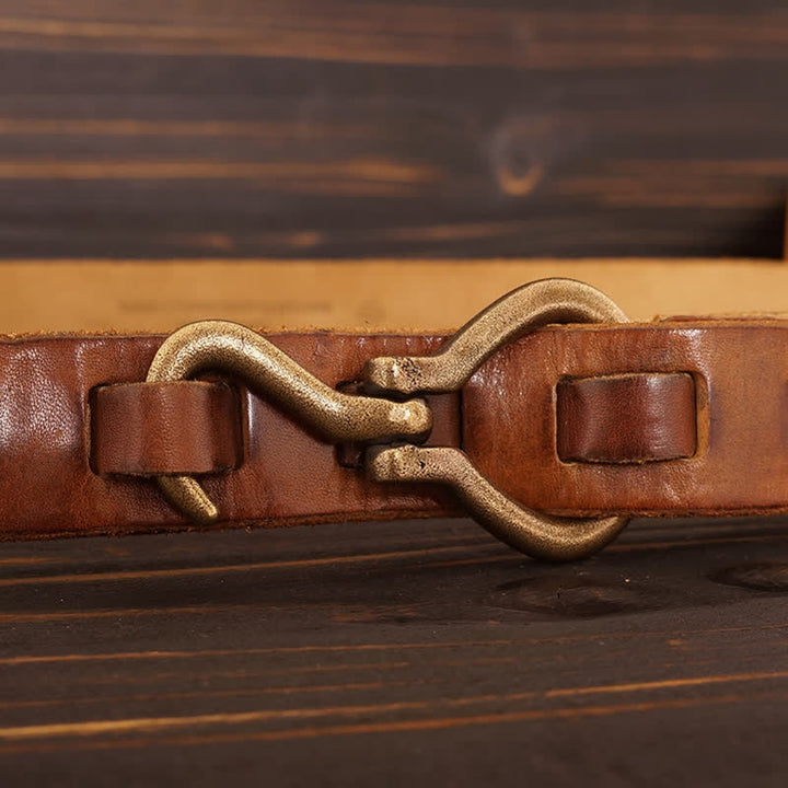 Ceinture en cuir de cavalerie rétro robuste pour homme avec boucle à crochet