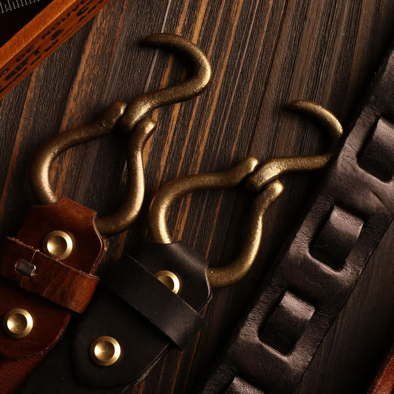 Ceinture en cuir de cavalerie rétro robuste pour homme avec boucle à crochet