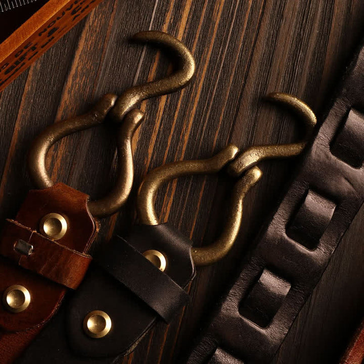 Ceinture en cuir de cavalerie rétro robuste pour homme avec boucle à crochet