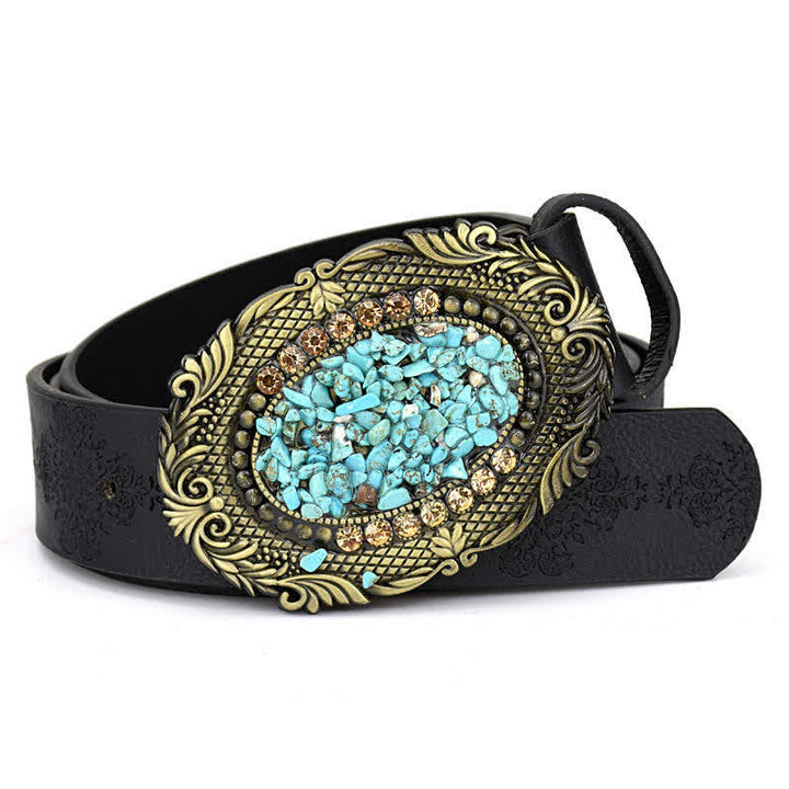 Ceinture en cuir turquoise avec pierres décoratives colorées pour femme