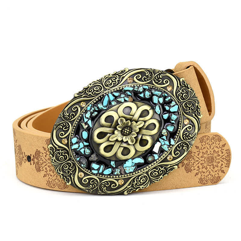 Ceinture en cuir turquoise avec pierres décoratives colorées pour femme