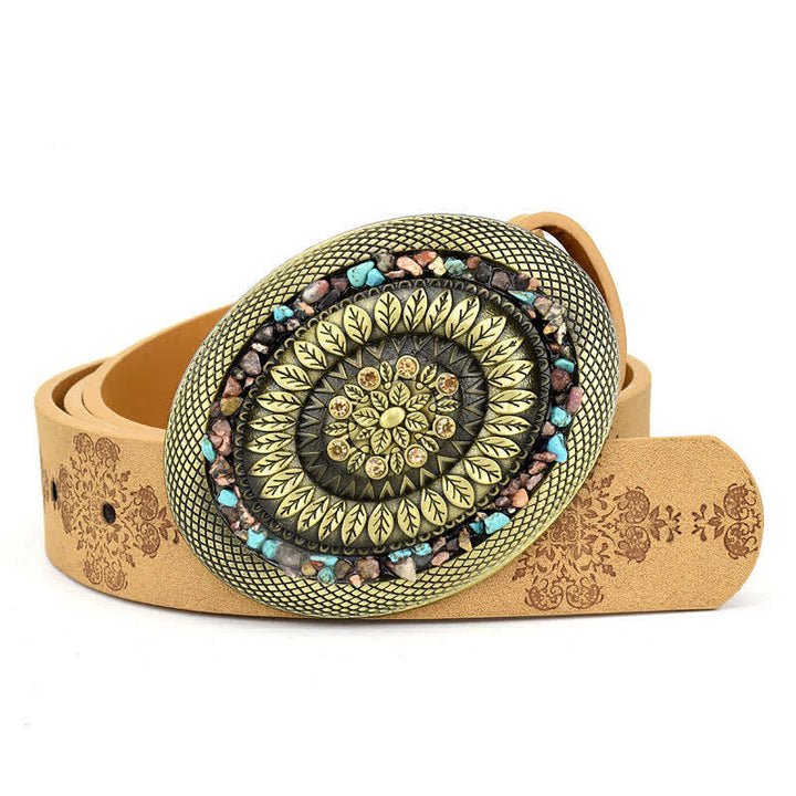 Ceinture en cuir turquoise avec pierres décoratives colorées pour femme