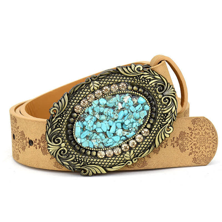 Ceinture en cuir turquoise avec pierres décoratives colorées pour femme