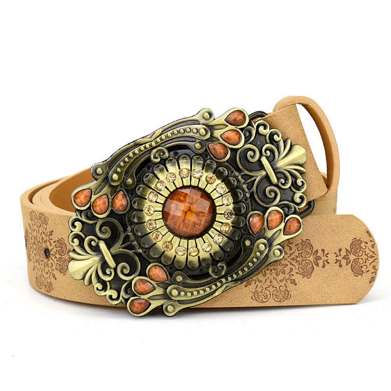 Ceinture en cuir turquoise avec pierres décoratives colorées pour femme