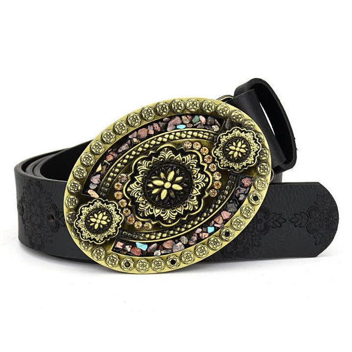 Ceinture en cuir turquoise avec pierres décoratives colorées pour femme