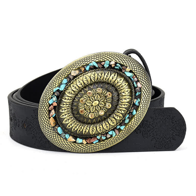 Ceinture en cuir turquoise avec pierres décoratives colorées pour femme