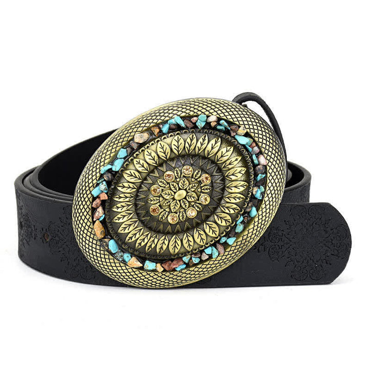 Ceinture en cuir turquoise avec pierres décoratives colorées pour femme